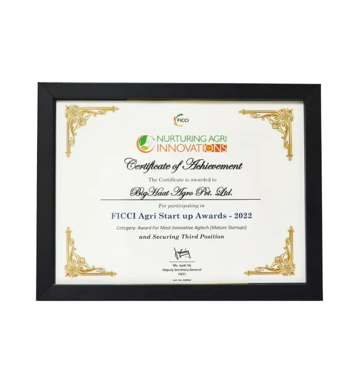 FICCI Agri Start-up Awards 2022 Certificate of Achievement – third position