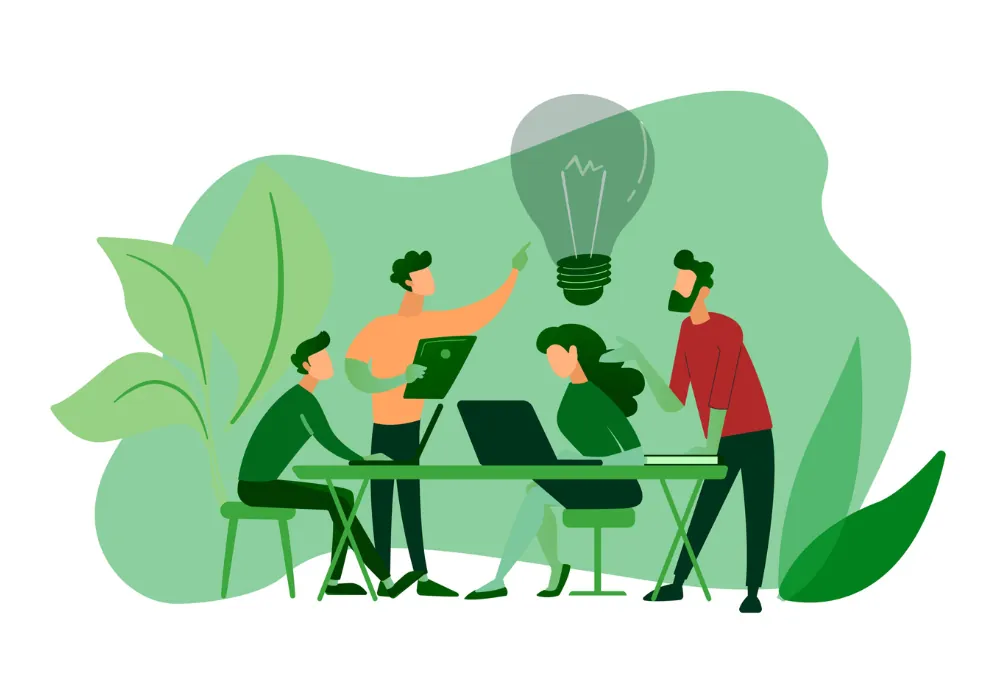 Illustration of a team collaborating on new ideas