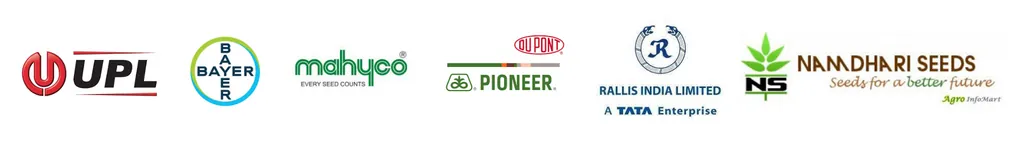 Input manufacturer partners including UPL, Bayer, Mahyco, Pioneer, Rallis and Namdhari Seeds